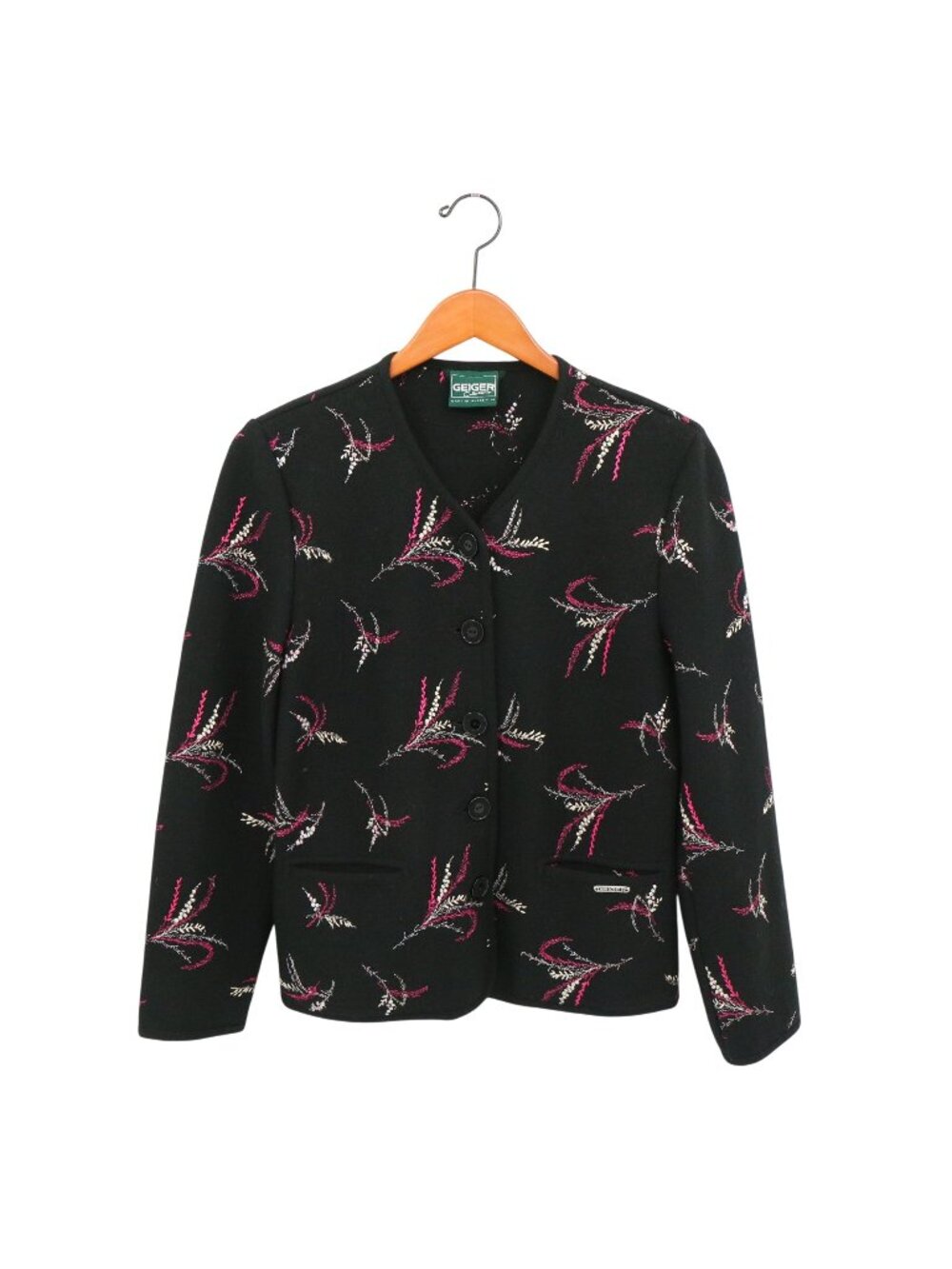 Geiger Austria Embroidered Black Boiled Wool Button Front Cardigan Jacket S 36 6